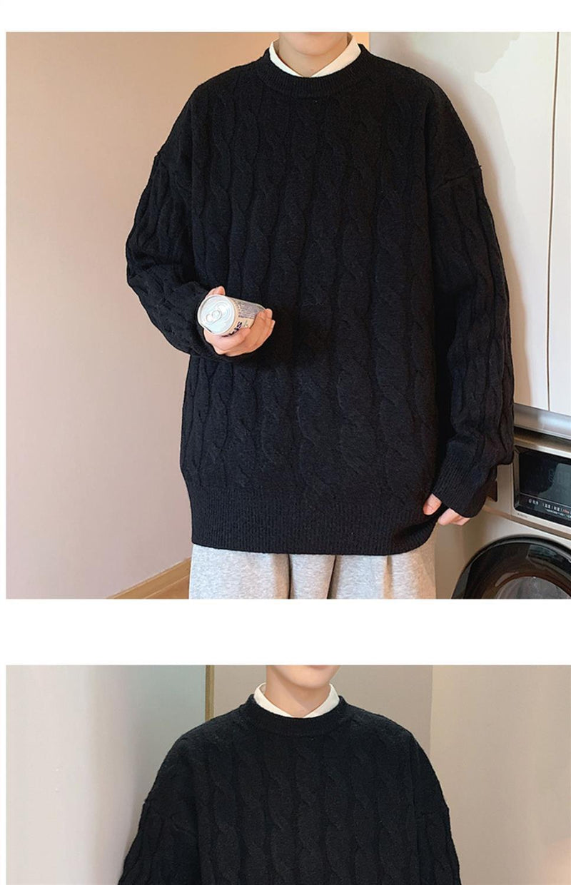 Loose Base Twist Round Neck Hand-woven Sweater