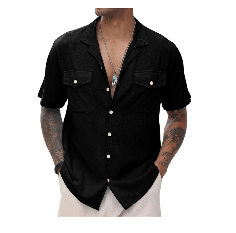 Camisa casual holgada con bolsillo de color sólido para hombre