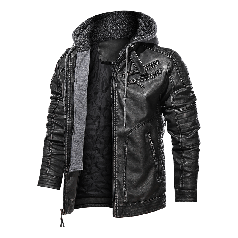 Biker Hooded Leather Jacket Men