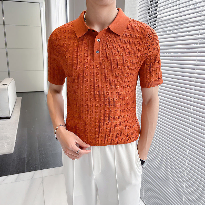 Men's New Young Business Jacquard Knitted Short-sleeved T-shirt