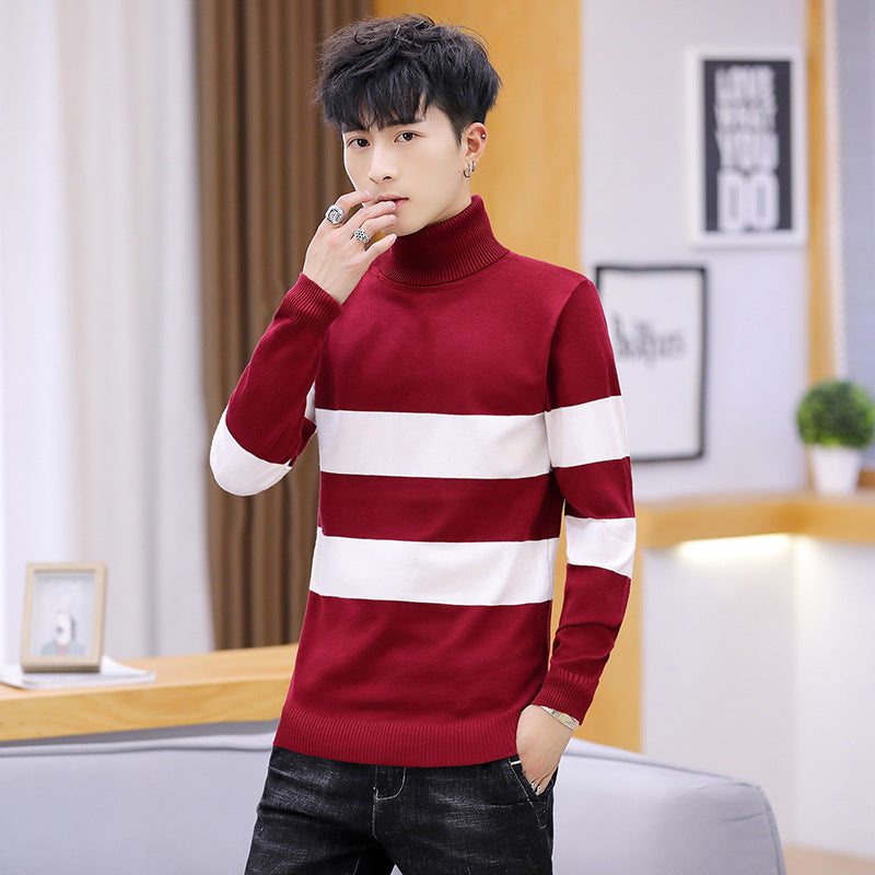 High Neck Striped Sweater Men