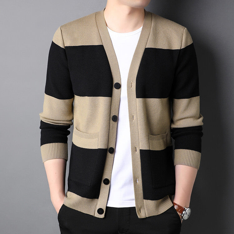 Spring And Autumn Men's Striped Cardigan Single-breasted Sweater Coat