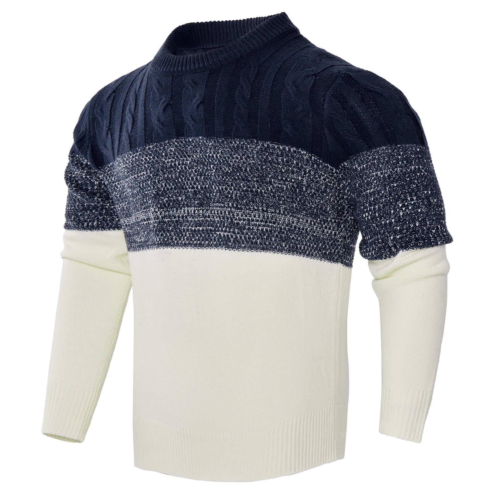 Maglione pullover casual da uomo a maniche lunghe con blocchi di colore e lavorazione a trecce