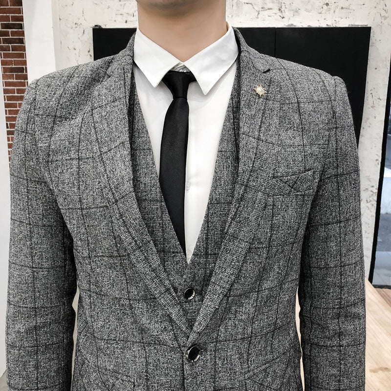 Men's Plaid Suit Three-piece Suit for men