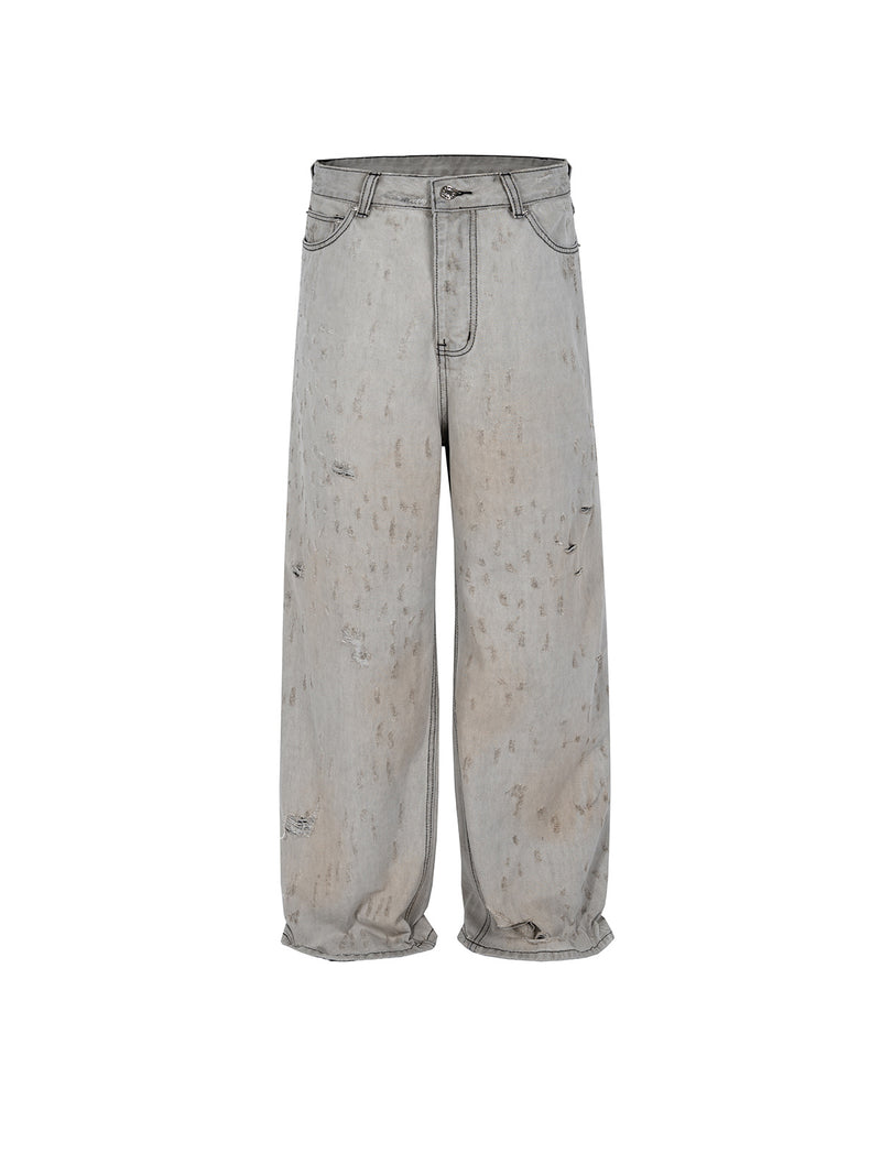 Graphite Gray Tide Mud Worn Ripped Big Damage Jeans
