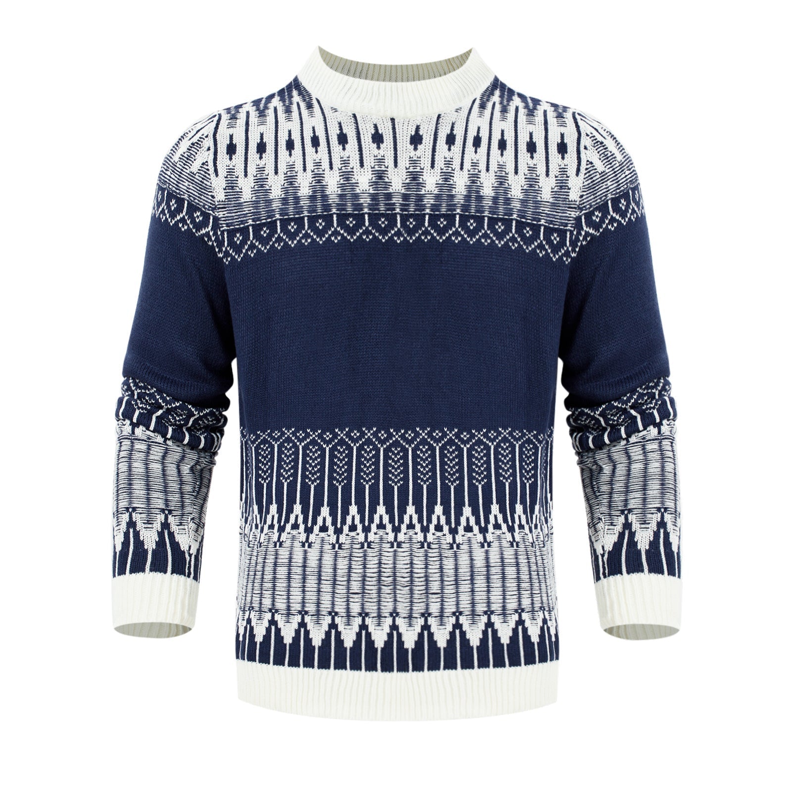 Maglione girocollo da uomo, unisex, a maniche lunghe, in maglia Fair Isle