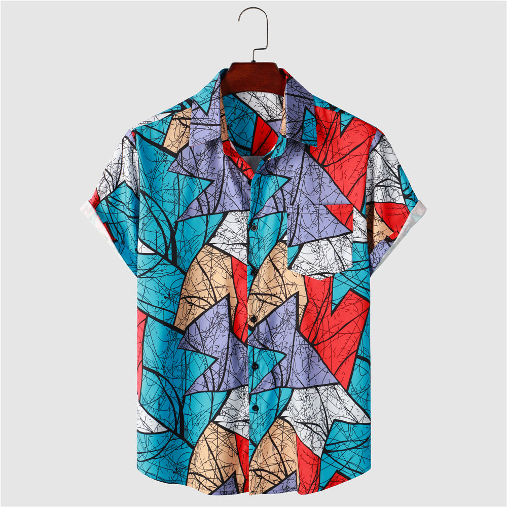 Geometric Pattern Print Shirt Men Leisure