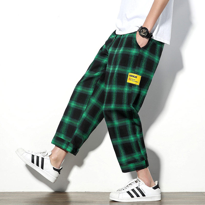 Plaid nine-point pants men