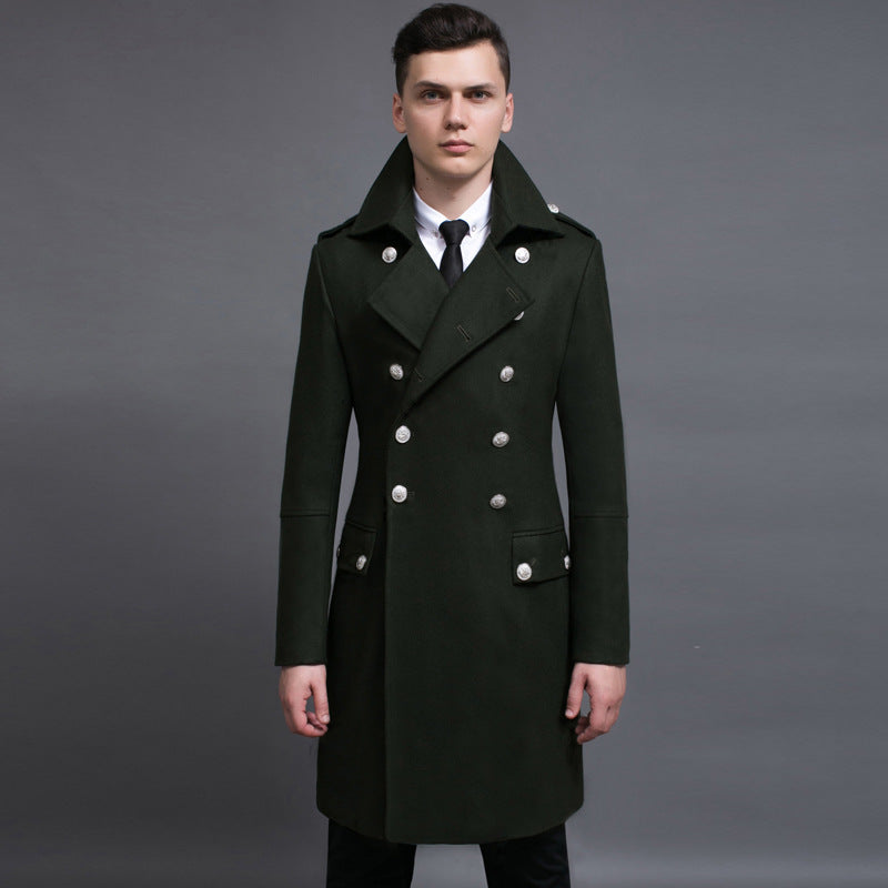 Double-row Retro Woolen Coat Men