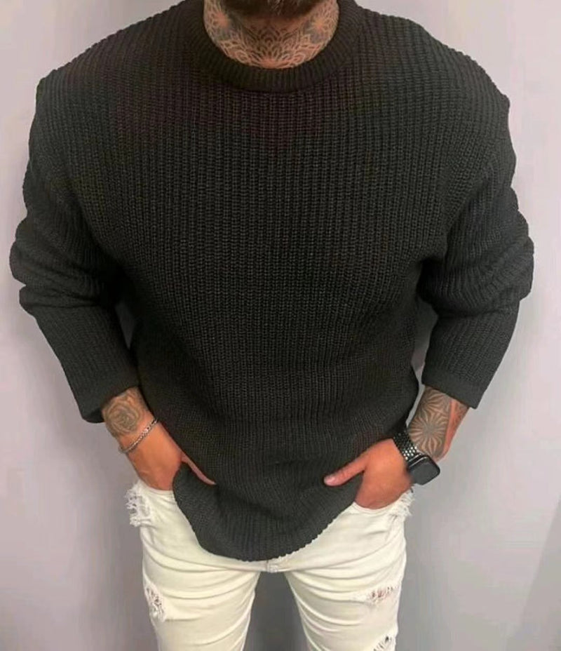 Suéter tipo jersey con cuello redondo y diseño tipo gofre de color liso para hombre