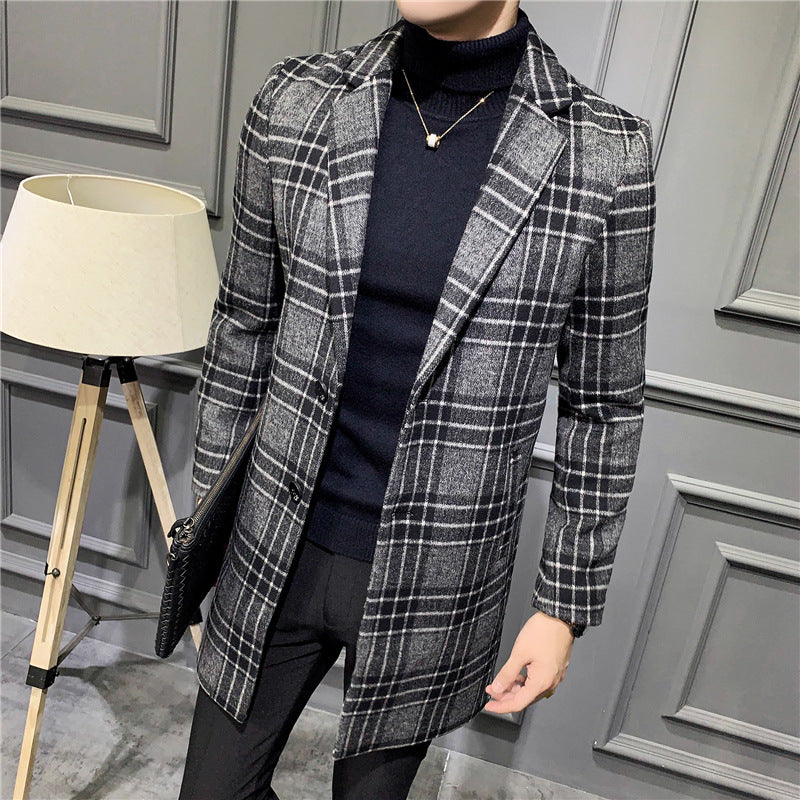 Long Woolen Gentleman plaid trench Coat