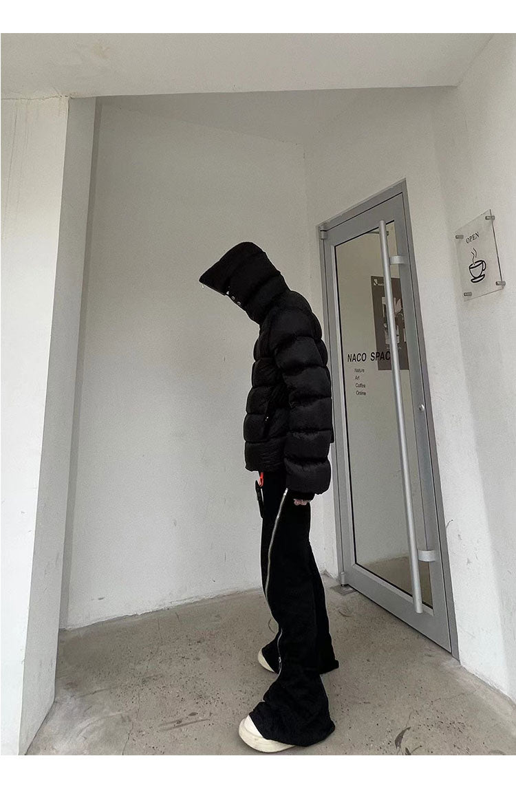 Dark Long Zipper Hooded Down Jacket
