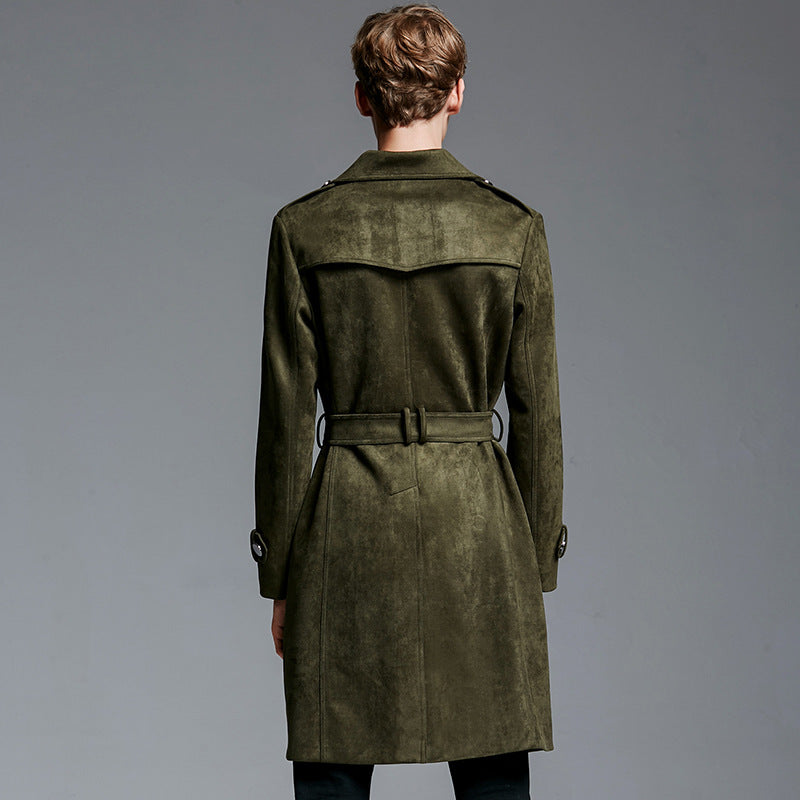 Double Breasted Suede slim-fit Trench Coat men