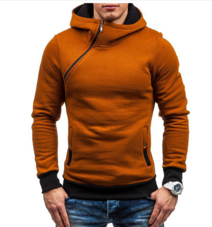 Oblique Zipper Solid Color Hoodies Men