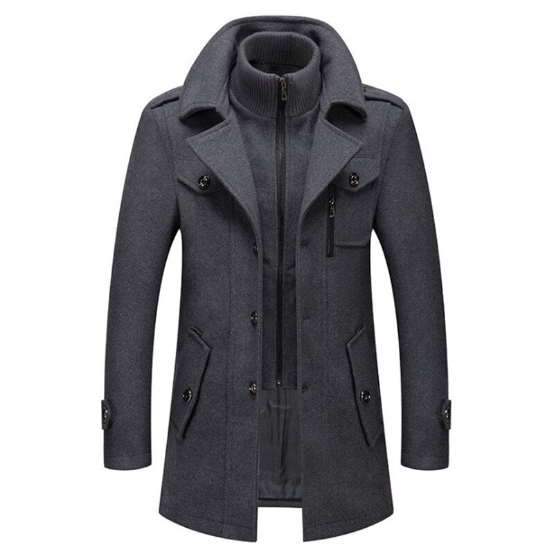 Cold-resistant plus cotton woolen men's trench coat