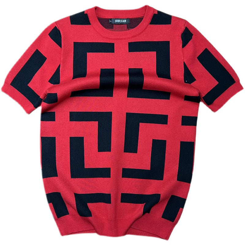 Geometric Pattern Bottoming Shirt Men's