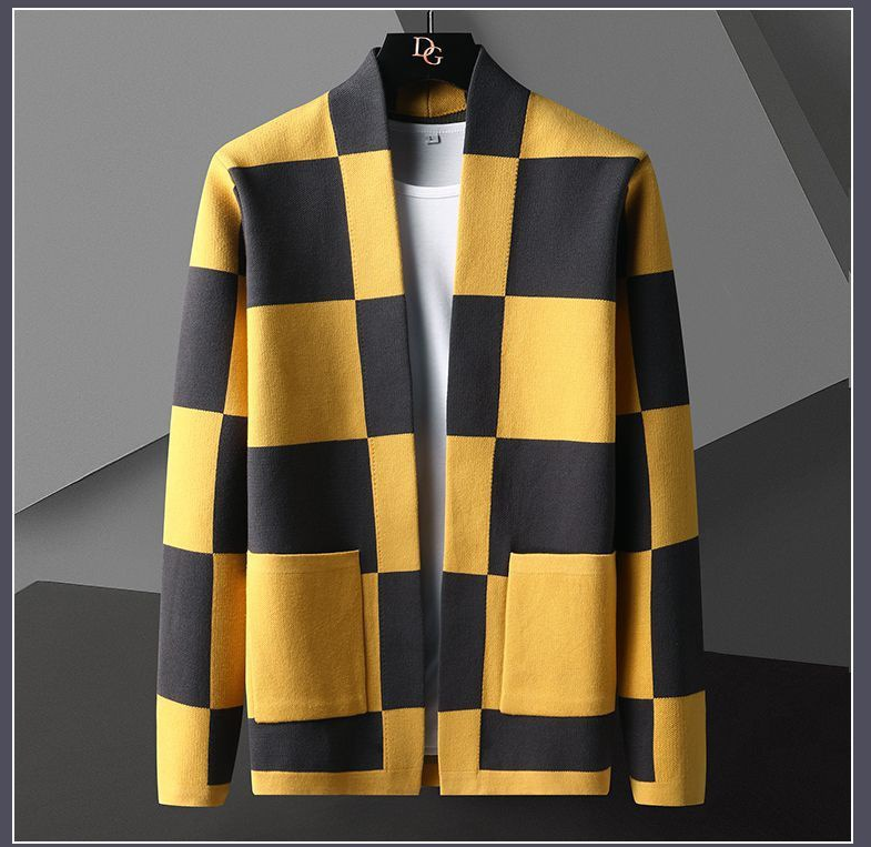 Trendy Plaid Hit Color Men Autumn Knit Sweater