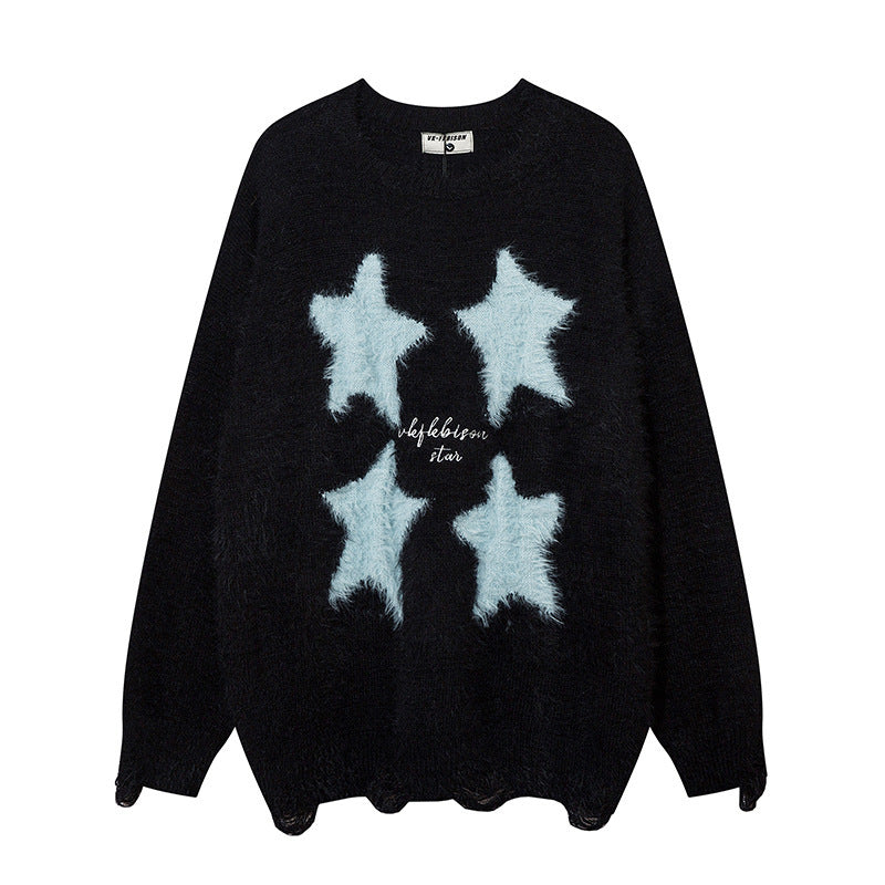 Five-pointed Star Flocking Jacquard And Fleece Lining Sweater Men