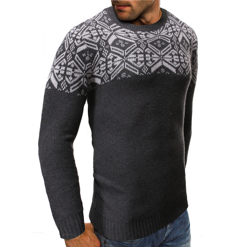 Maglione pullover slim con scollo a giro stampato