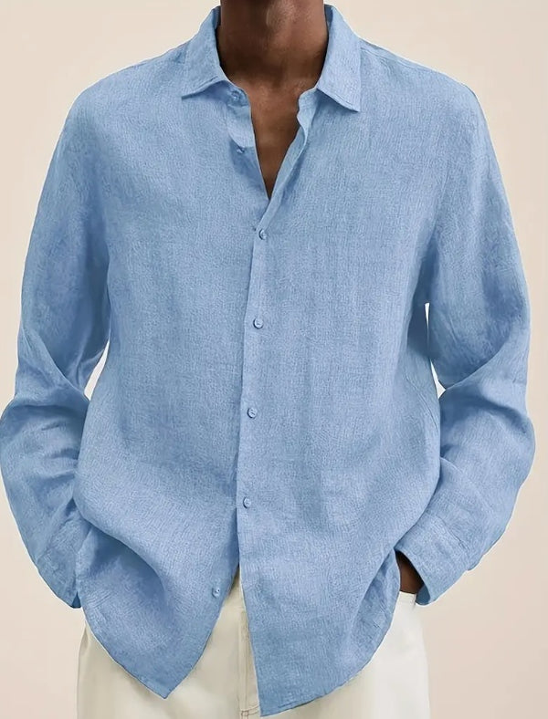 Solid Color Long Sleeve Casual Stand Collar Shirt For Men