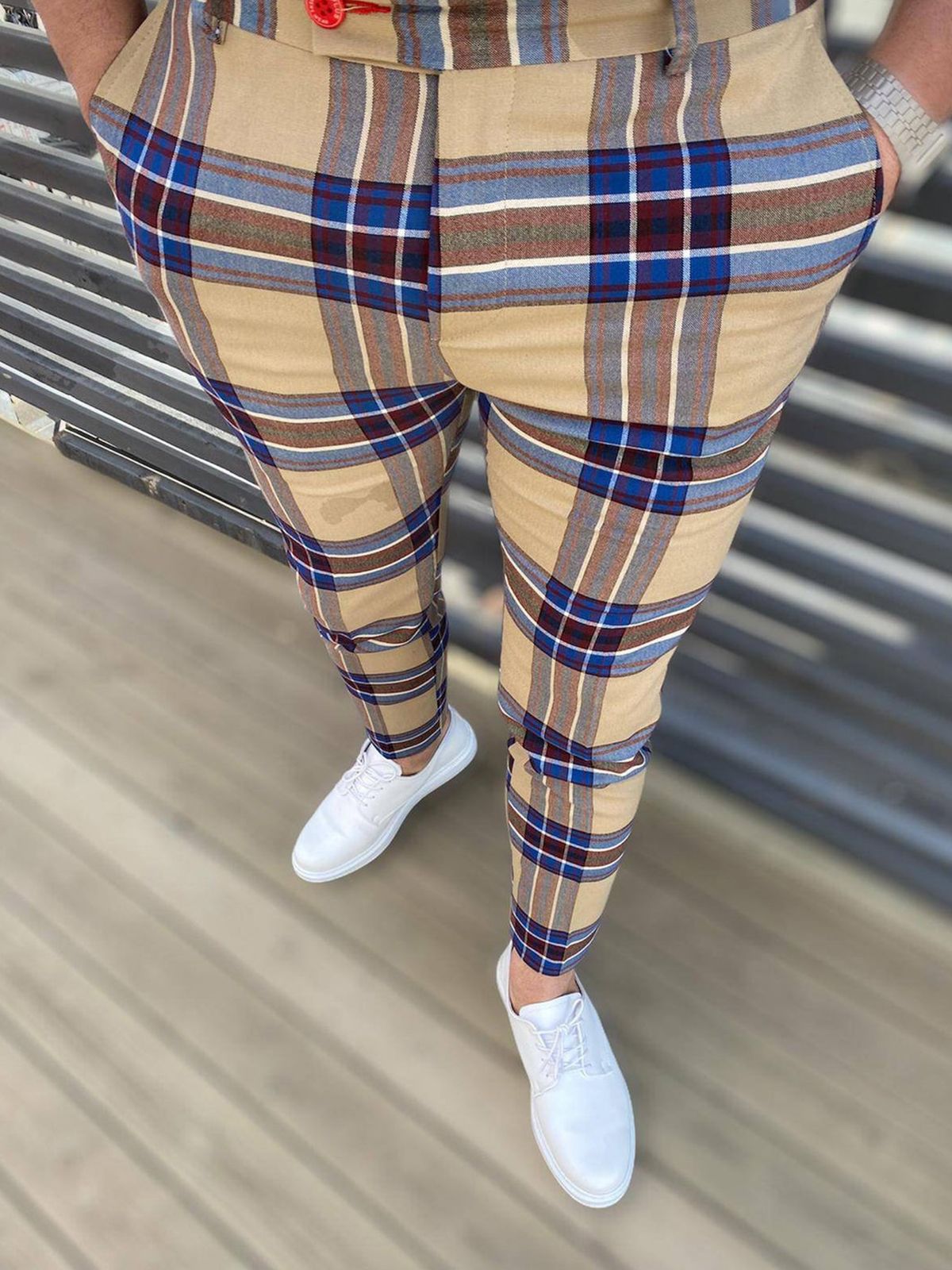 Men's Casual Trousers Plaid Ninth Pants