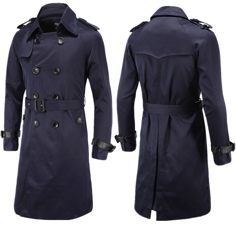 Men's Long Slim Double Breasted Windbreaker trench coat