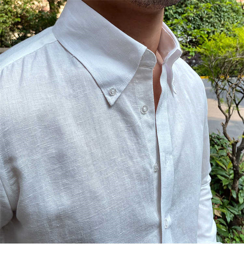 Men's Cotton Linen Casual Long Sleeve Shirt