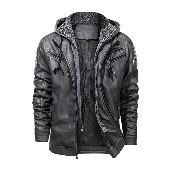 Biker Hooded Leather Jacket Men