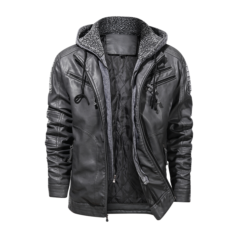 Biker Hooded Leather Jacket Men