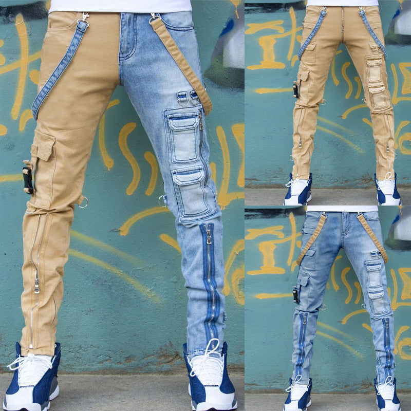 Color Block Wash Jeans Men's Trendy Slim Straight jeans