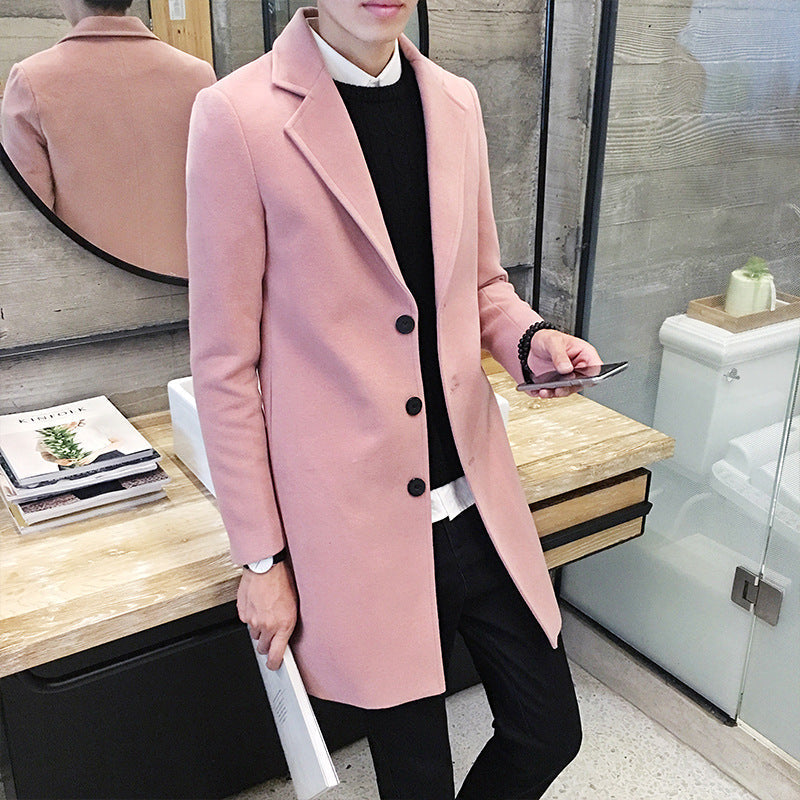 Men's woolen coat slim and handsome long trench coat