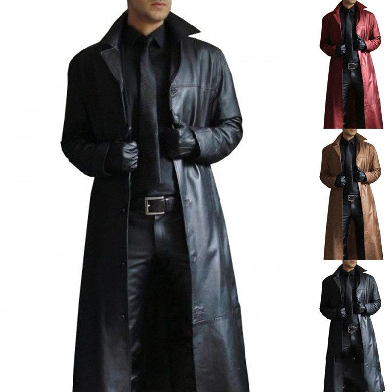 Men's Lapel Color Windbreaker Leather coat