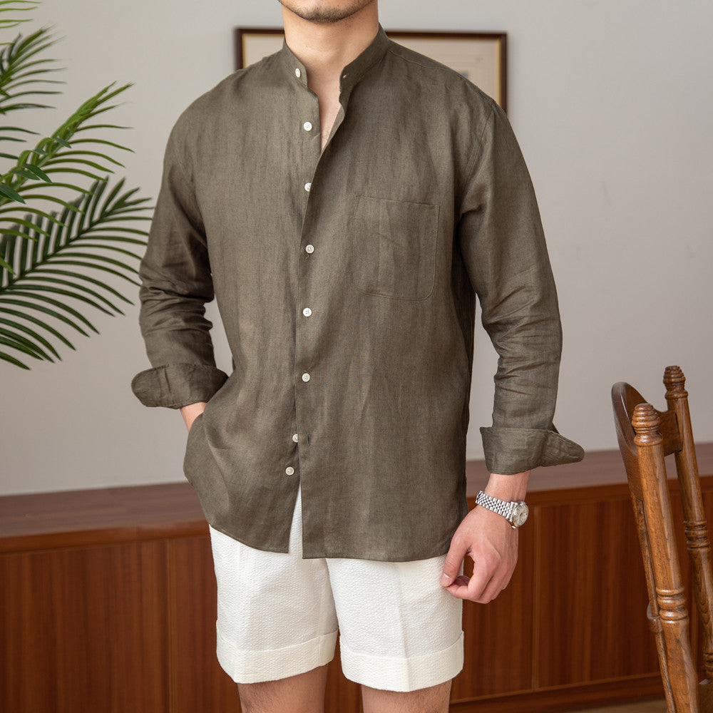 Positano Linen Grandad Collar Shirt