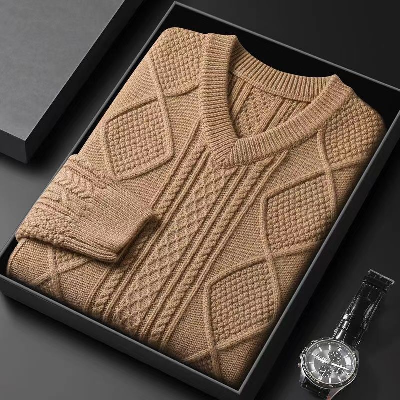 High-end Thickened V-neck Autumn And Winter Thermal Base Sweater