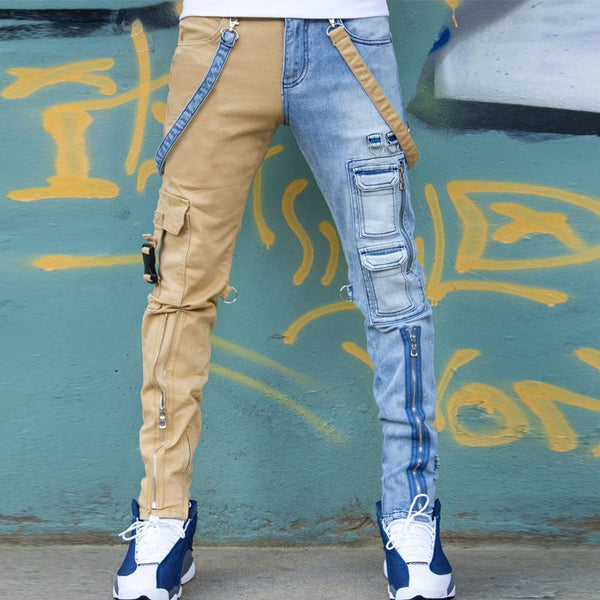 Color Block Wash Jeans Men's Trendy Slim Straight jeans