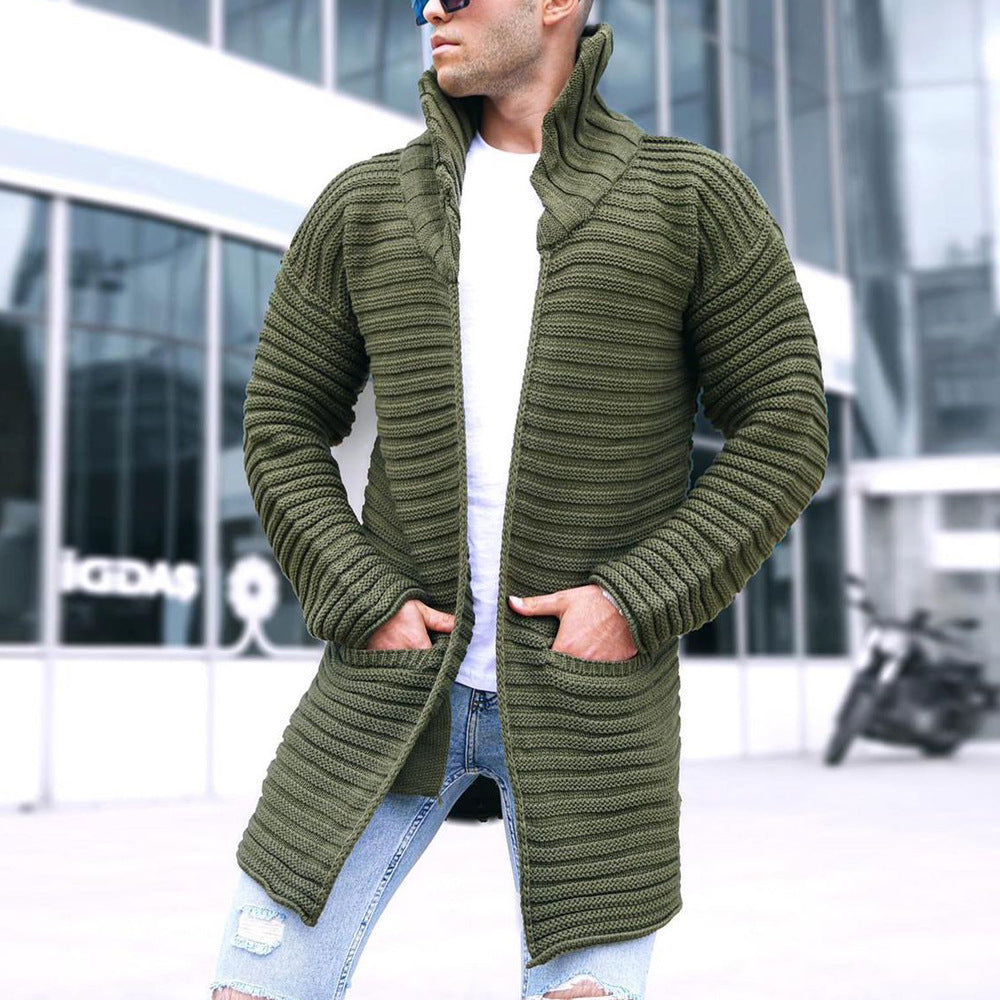 Ribbed Jacquard Solid Color Lapel Cardigan Windbreaker Sweater