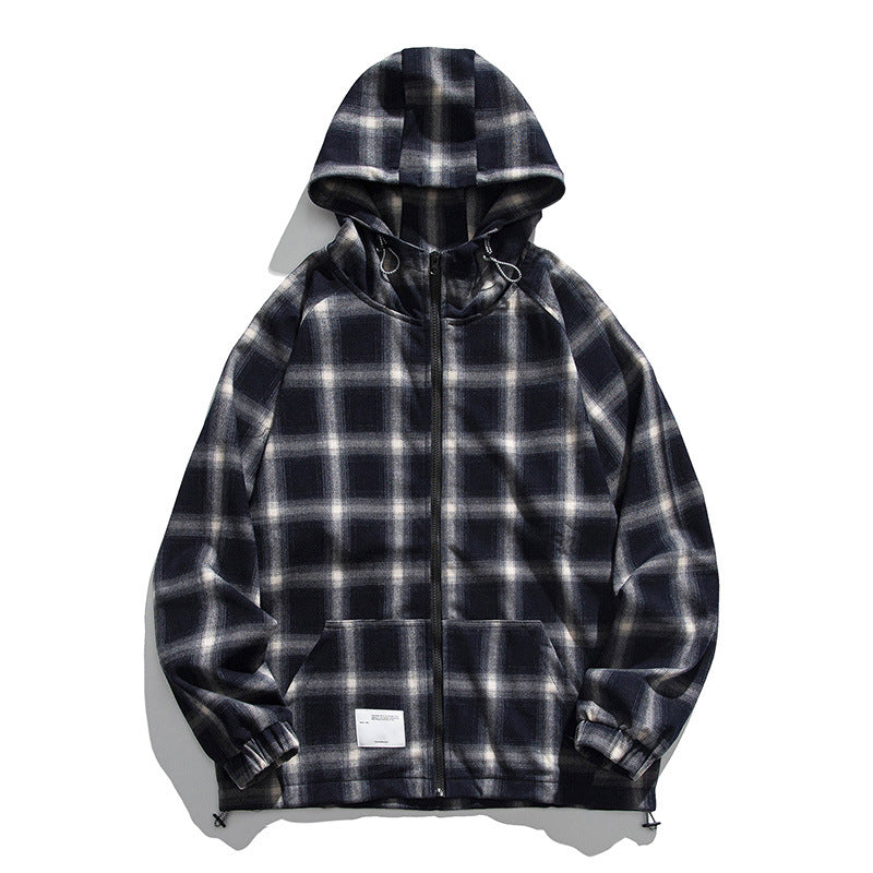 Plaid Hooded Zipper Sweater