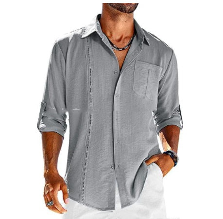 Casual Long Sleeve Shirt With Pocket Lace Polo Collar