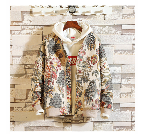 Spring and autumn wind full embroidery men's baseball collar coat