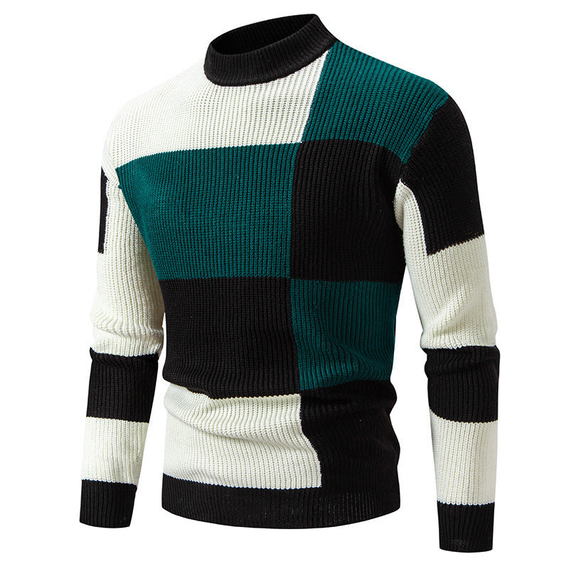 Maglione casual da uomo con collo alto e colori coordinati