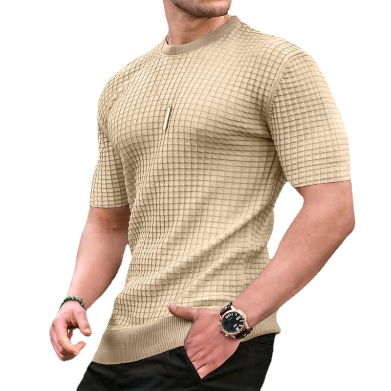 Camiseta casual elástica con cuello redondo para hombre