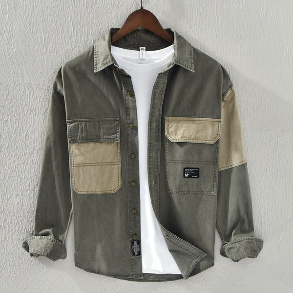 Color Contrast Patchwork Workwear Shirt Men