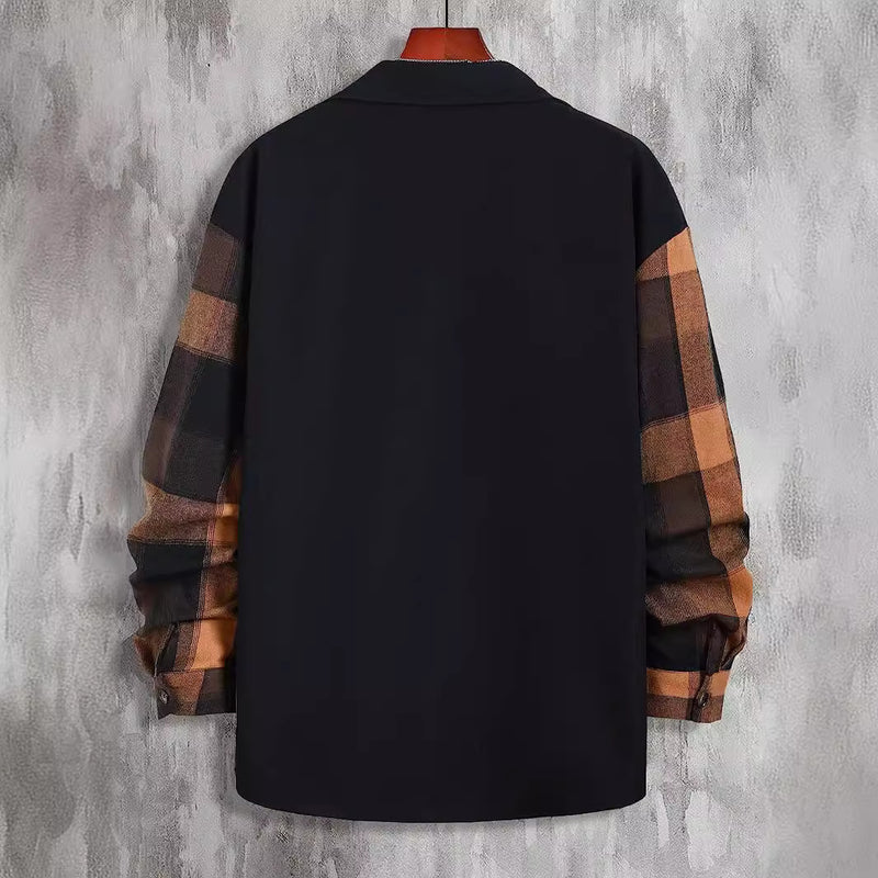 Autumn Plaid Colorblock Long Sleeve Men's Casual Shirt