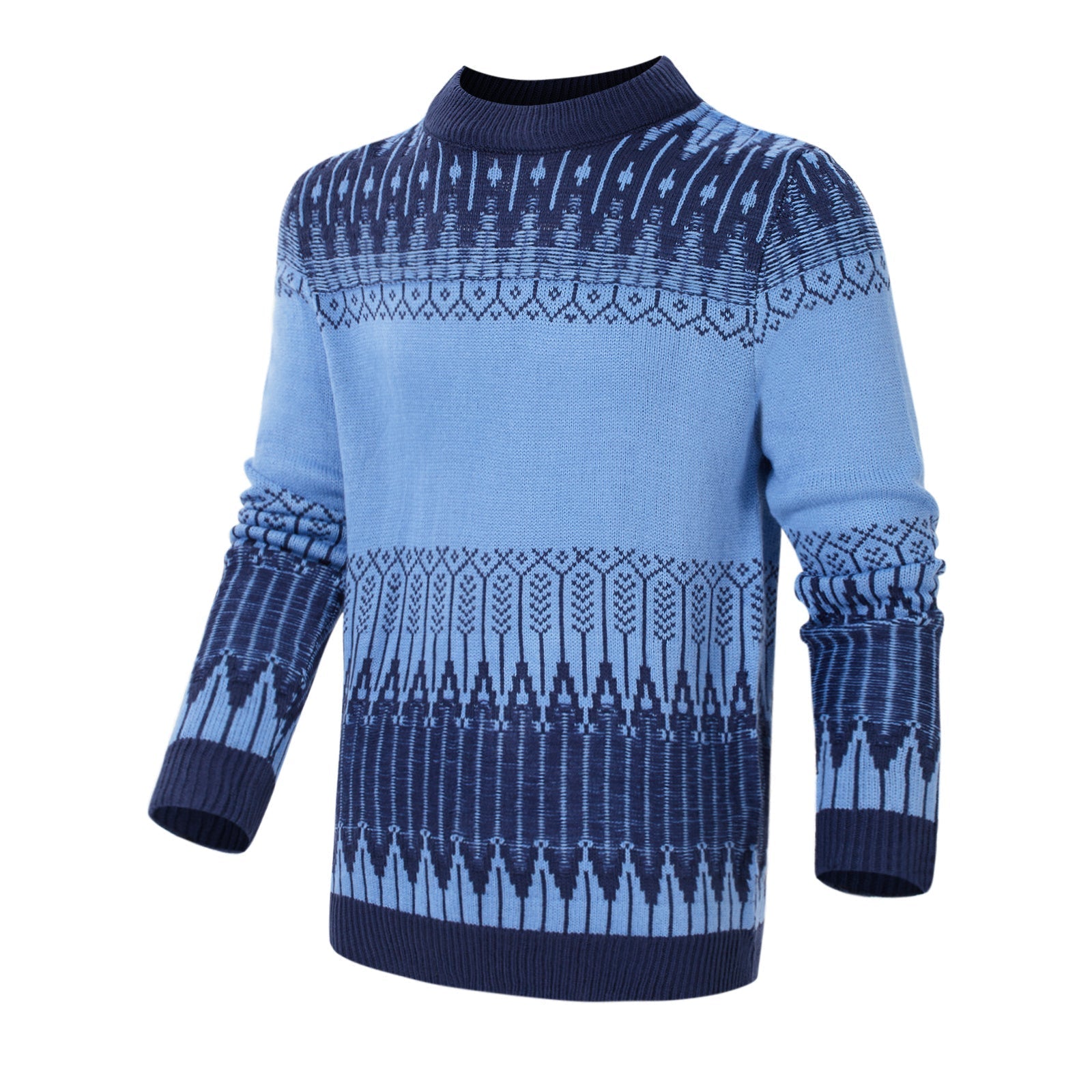 Pull ras du cou pour homme Pull tricoté unisexe à manches longues Fair Isle