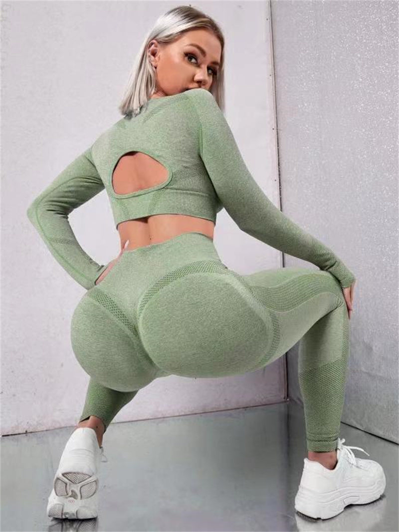 2pcs Sports Suits Long Sleeve Tops And Butt Lifting High Waist Seamless Fitness tracksuit