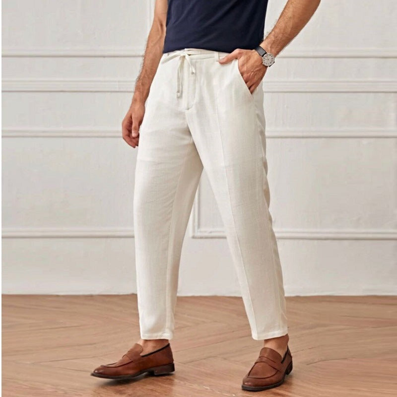 Men's Linen Thin Cropped Trousers