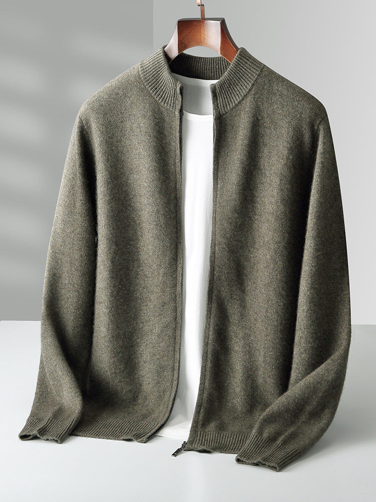 Pure Wool Knit Double-strand Thickening Stand Collar Cashmere Cardigan coat