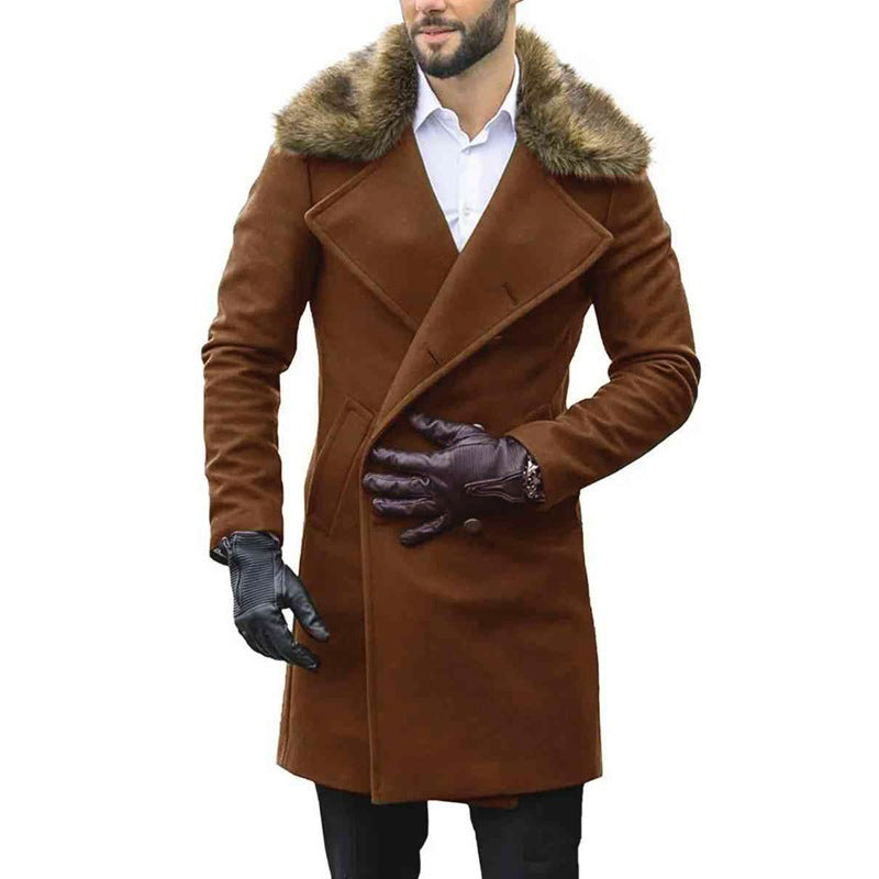 Fur Collar Double-breasted Woolen overcoat