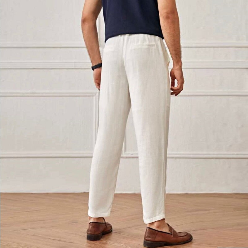 Men's Linen Thin Cropped Trousers
