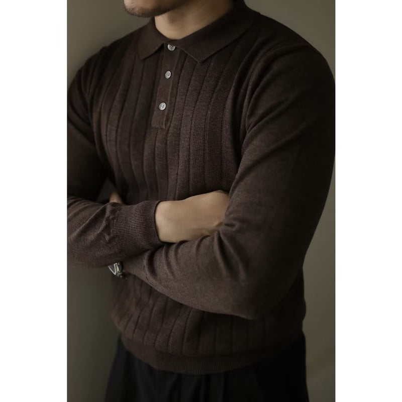 American Retro Heavy Lapel Long Sleeve Polo Casual Sweater